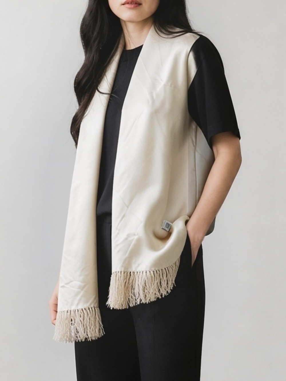 Dior Vintage Cream Fringe 100% Silk Scarf